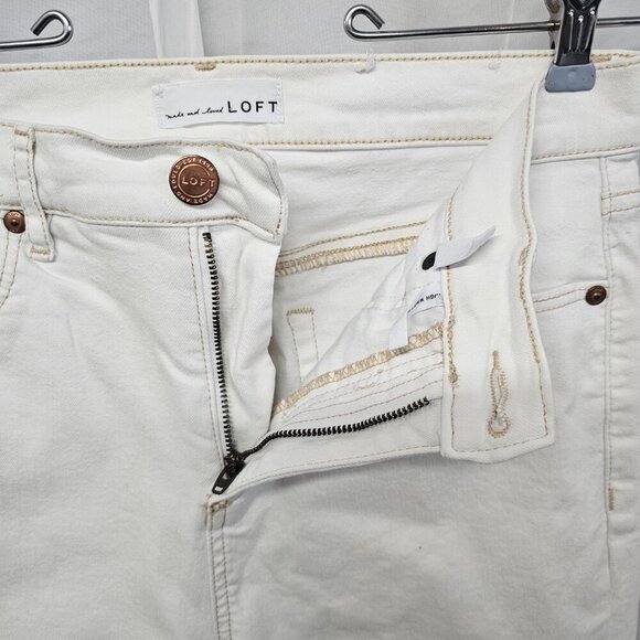 Loft White High Rise Flare Crop Jeans Denim Distressed 4 - Picture 6 of 15